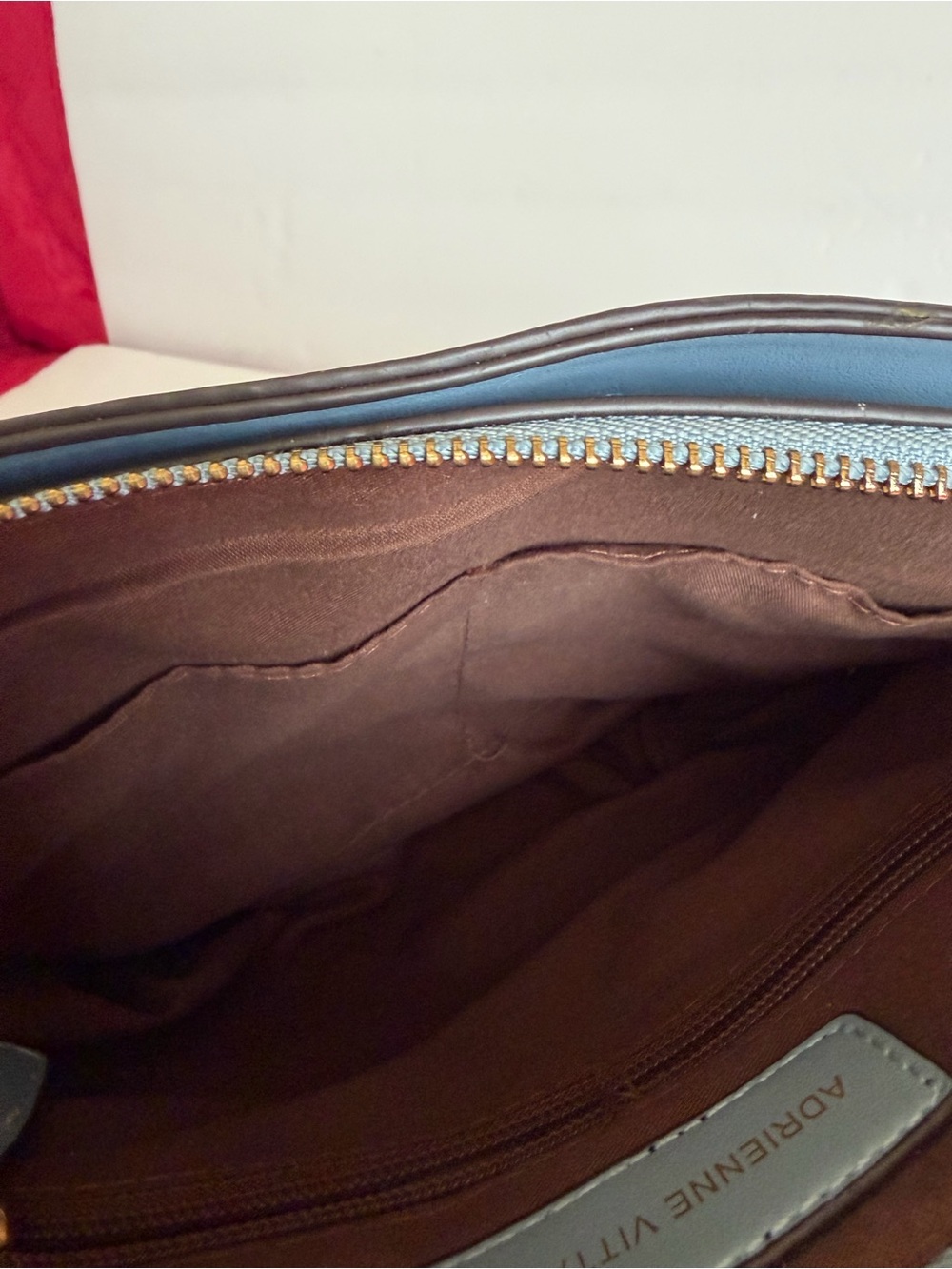 Adrienne Vittadini Cream Crossbody with Blue and Tan Trim - Picture 7 of 10
